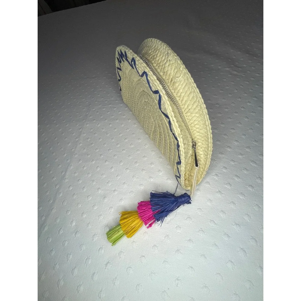 INC International Concepts Straw Taco Clutch Woven Chevron Tassel‎ Bag